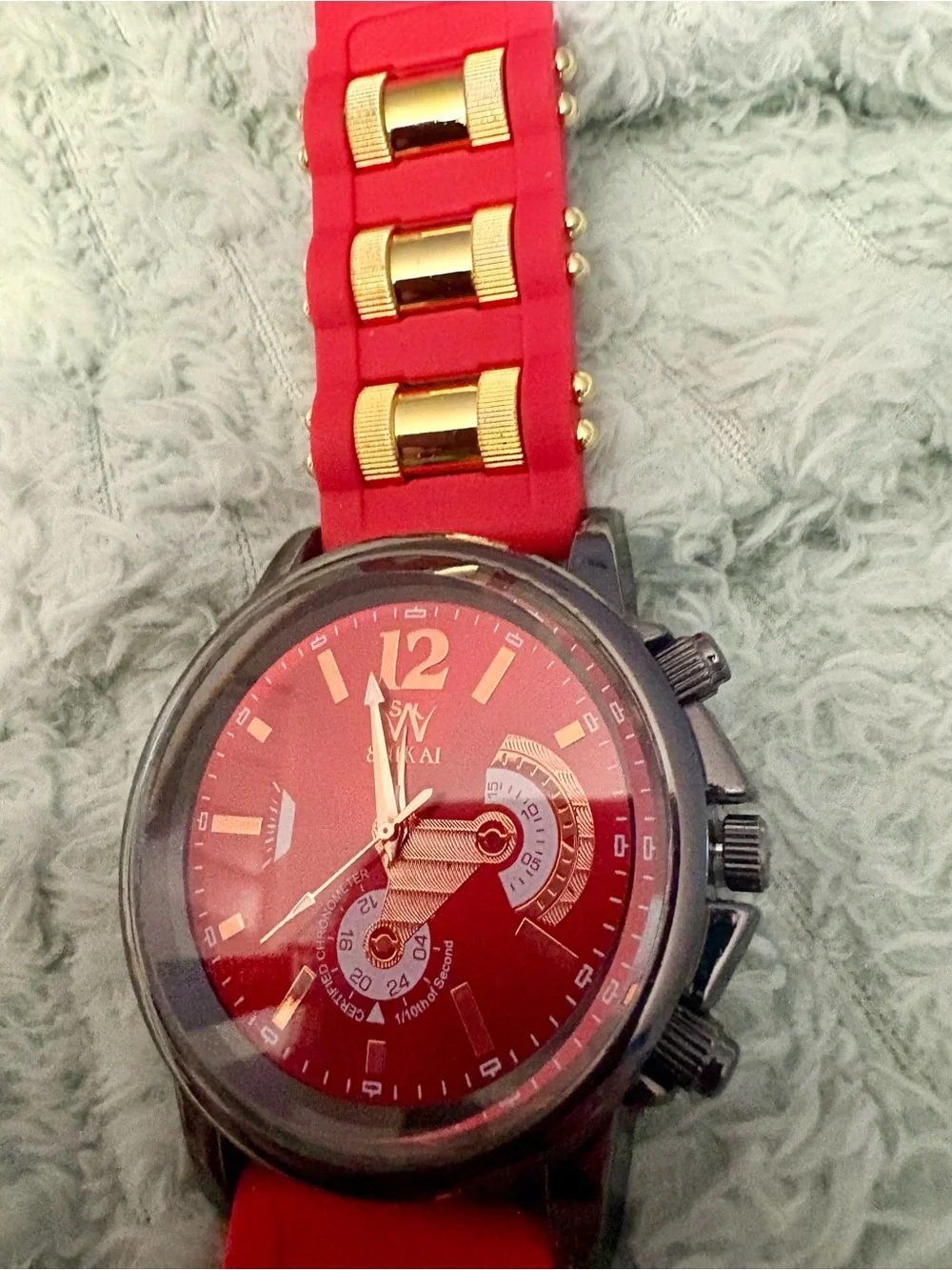 New- classic Red Sport Watch with Gold Accents Christmas perfect gift